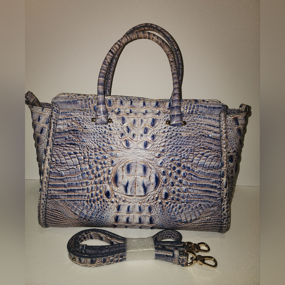 Brahmin Harper Satchel In Washed Indigo